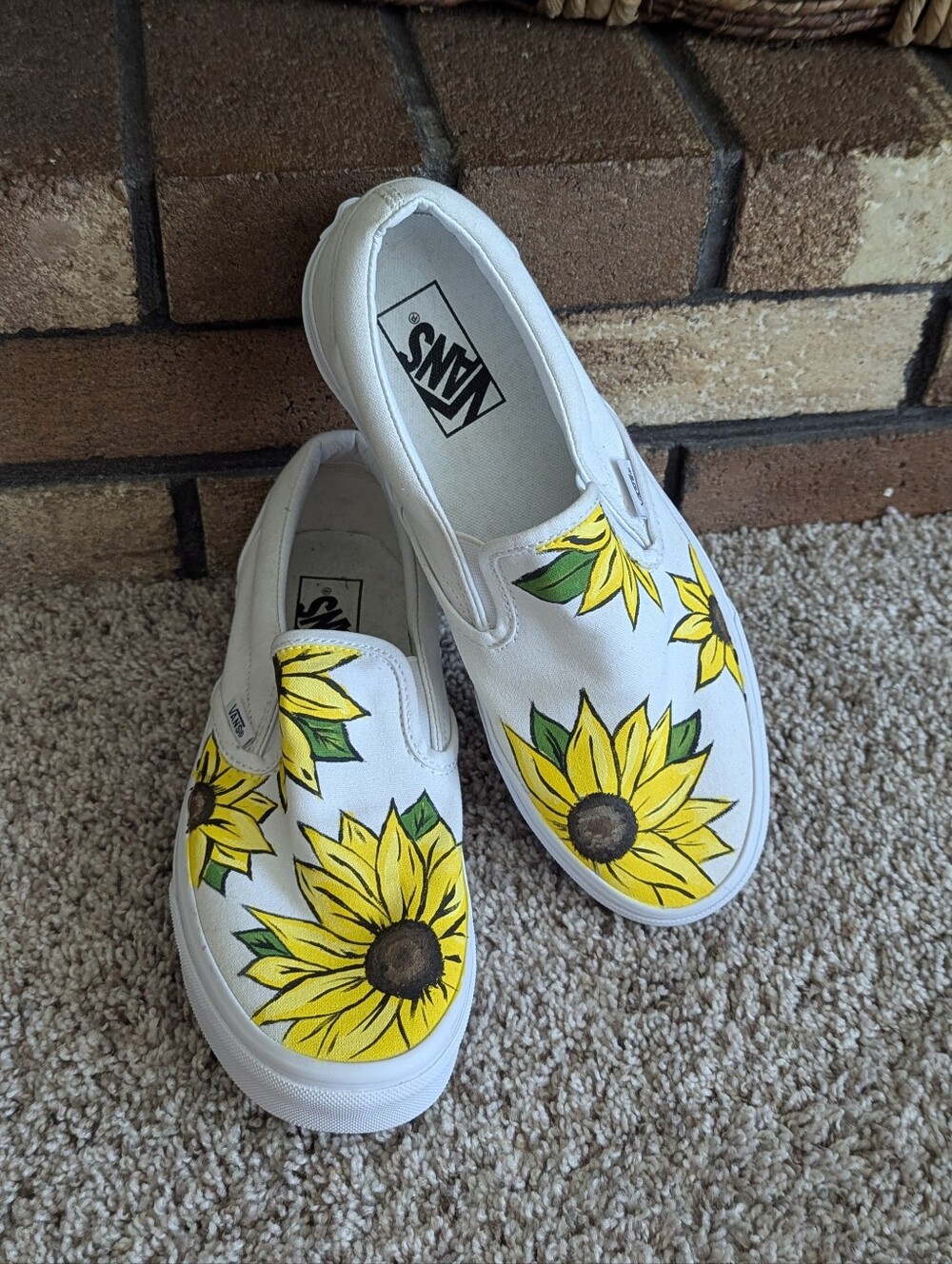 Vans custom-painted Vans slip-on sneakers vibrant sunflower Unisex Women's 9